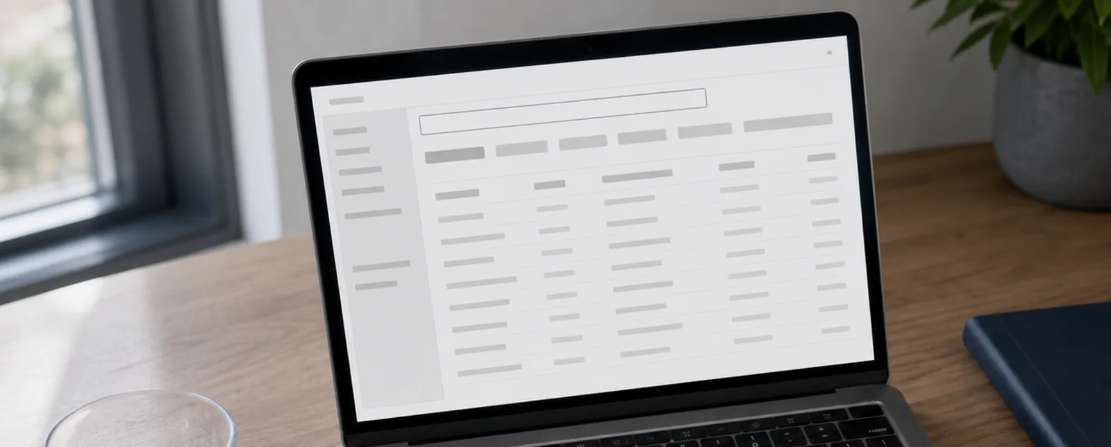 Laptop on a desk showing a blank registry search interface with an empty input field